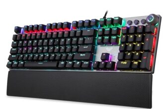 Aula F2058 Mechanical Gaming Keyboard | Clicky Blue Switches, Led Rainbow Backlit, Removable Wrist Rest, Cool Square Keycaps | Full Size Usb Wired Keyboard For Windows|Mac|Pc (Black F2058)