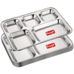 Parage 6 Pieces Stainless Steel 5- Compartment Thali Set/Dinnerware/Dinner Plate Set/ 5 In 1 Partition Thali/Kitchenware For Home, Restaurants, Family Use, Bhojan Thali (Silver)