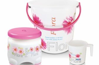 Nayasa Plastic Flora 3 Pcs Bathroom Set | Bucket 18 L + Mug 1.5 L + 508 Stool | Bathroom Accessory Set Plastic | Bathroom Set | Bath Set For Bathroom | Pink