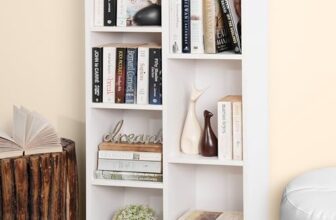 About Space Book Shelf 7 Cubes Engineered Wood Diy Multipurpose Book Stand For Home Office Study Room Open Storage Organizer Showcase For Bedroom, Living Room (White – L 49.5 X B 24 X H 110 Cm)