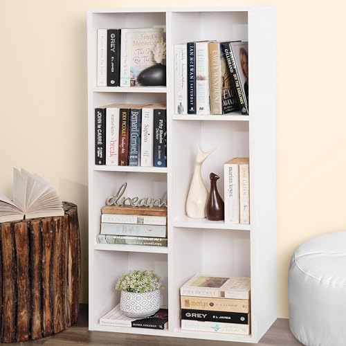 About Space Book Shelf 7 Cubes Engineered Wood Diy Multipurpose Book Stand For Home Office Study Room Open Storage Organizer Showcase For Bedroom, Living Room (White – L 49.5 X B 24 X H 110 Cm)