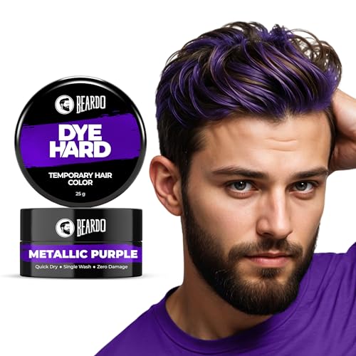 Beardo Dye Hard Temporary Hair Color – Metalic Purple, 25G | Temporary 1-Day 1-Wash | Diy Instant Hair Color Makeup For Men | No Bleach | No Ammonia | No Damage