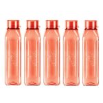 Milton Prime 1000 Pet Water Bottle, Set Of 5, 1 Litre Each, Red, Reusable Plastic Fridge Bottle Set, Bpa Free And Leak Proof Waterbottles For School, Travel, Work