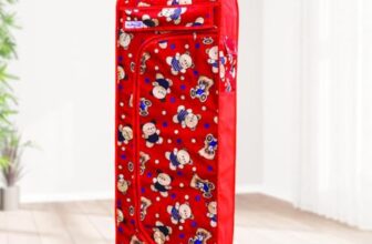 Bumtum Plastic Baby Wardrobe Multipurpose 6 Shelve |Foldable Almirah| Baby Wardrobe For Clothes Storage | Baby Wardrobe Cover | Baby Wardrobe Wheels (Teddy Print, Red)