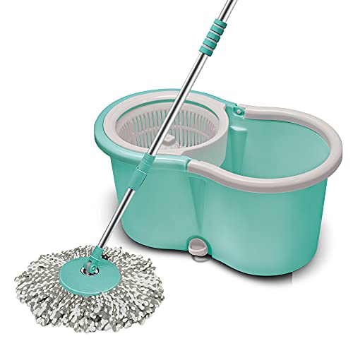 Spotzero By Milton Plastic Smart Spin Mop With Bucket (Aqua Green, Two Refills)