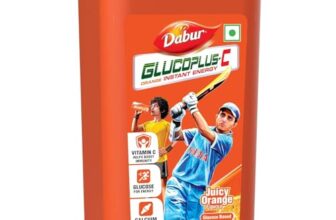 Dabur Glucoplus-C Juicy & Tasty (Orange Flavour) Powder- 400G Jar | Vitamin C Helps Boosts Immunity | Calcium Supports Bone Health