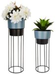 Amazon Brand – Solimo Metal Planters With Metal Stand – Grey & Black (Set Of 2)