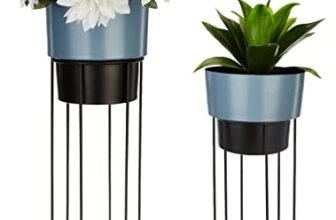 Amazon Brand – Solimo Metal Planters With Metal Stand – Grey & Black (Set Of 2)