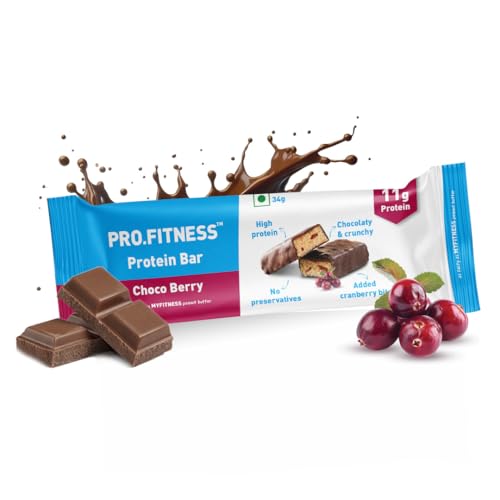 Pro.Fitness Choco Berry Protein Bars | 11G Protein | No Added Sugar, No Preservatives, No Trans Fat | Healthy & Tasty Protein Bars | Pre-Post Workout Snack | Protein Chocolate Bars (34G X Pack Of 6)