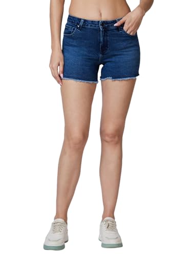 Spykar Mid Rise Blue Shorts For Women (Size: 26)-Wsrd1Bd016