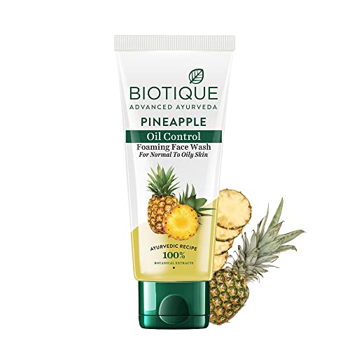 Biotique Pineapple Oil Control Foaming Face Wash | Hydrates Dry Skin | Eliminates Excess Oil | Evens Skin Tone | 100% Botanical Extracts | Suitable For All Skin Types | 100Ml