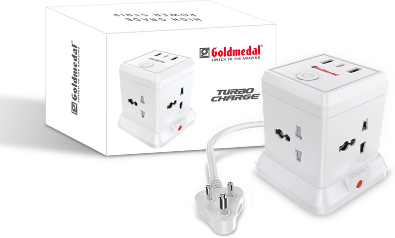 Goldmedal Turbocharge 4+3 Power Strip 4  Socket Extension Boards(White, 2 M, With Usb Port)