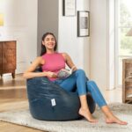 Amazon Brand – Solimo Premium Faux Suede Butterfly Bean Bag, Filled With Beans | Capacity: Upto 6 Ft 3 In Height, 120 Kg Weight | Navy Blue Textured