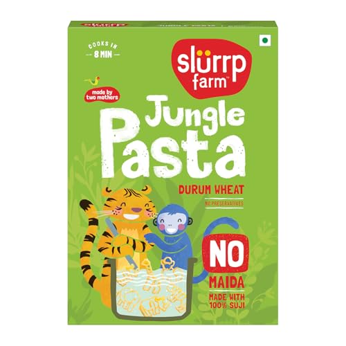 Slurrp Farm No Maida Jungle Pasta | Made With 100% Durum Wheat/Semolina/Suji | 100% Vegetarian & Cooks In 8 Minutes | Made In Fun Animal Shapes Like Monkey, Giraffe, Elephant, Tiger And Rhino