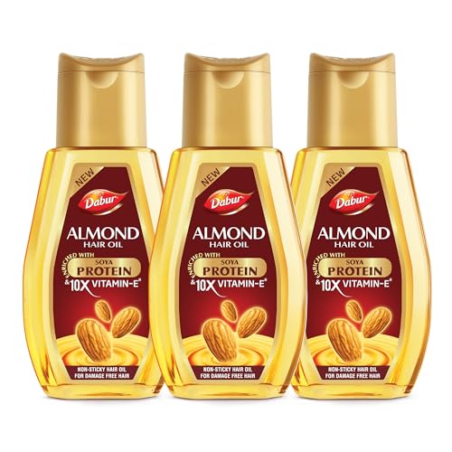 Dabur Almond Hair Oil – 900Ml (300Ml*3) | Provides Damage Protection | Non Sticky Formula | For Soft & Shiny Hair | With Almonds, Keratin Protein, Soya Protein & 10X Vitamin E