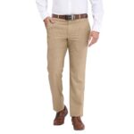 Park Avenue Men’S Regular Fit Checks Pattern Poly Viscose Blend Flat Front Formal Trouser (Size: 34)-Pmtx07659-O6 Dark Brown