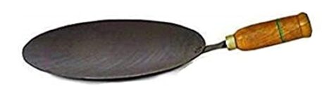 Duodeno A Beautiful Iron Roti Tawa With Wooden Handle For Your Kichan, A Iron Tawa With Wooden Handle Which Makes It Easy For You To Make Bread (Black)