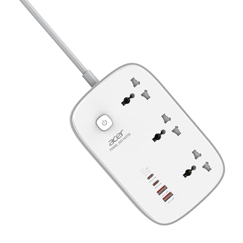 Acer Powerhub Core Gan | 3 Ac Outlets + 4 Usb Ports (2 Type-C Gan Pd 65W + 2 Type-A) | Gan Fast Charging 2500W | Surge Protection | Compact Desktop Power Strip | Overload Safety Protection
