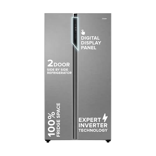 Haier 602L 3Star 2 Door Side By Side Frost Free Refrigerator|100% Convertible|Expert Inverter Technology|Digital Display Panel|Triple Twist Ice Maker|Deo Fresh Technology (Hrs-682Ks, Black Steel)