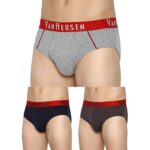 Van Heusen Cotton Blend Men Colour Fresh Briefs – Pack Of 3 – Durable Elasticized Waistband, Ultra Soft_10012_Dark Navy, Ebony Grey, Grey_S