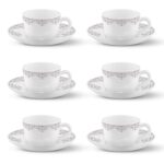 Larah By Borosil Lark Opalware Cup And Saucer Set Of 12 Pcs | Tea/Coffee Cups 145 Ml | Microwave & Dishwasher Safe | Bone-Ash Free | Crockery Set Ideal For Daily Use & Gifting, White
