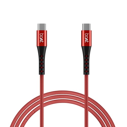 Boat Type-C C600 Tangle-Free, Sturdy Cable W/100W/5A Fast Charging Cable & 10Gbps Data Transmission,10000+ Bends Lifespan & Extended 1.5M Length,Compatible W/Xiaomi,Oneplus, Samsung, Vivo & Oppo(Red)