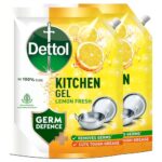 Dettol Lemon Fresh Dishwash Liquid And Kitchen Gel || Cuts Tough Grease || Remove Germs || 1500Ml, (Refill Pack) (Pack Of 2)