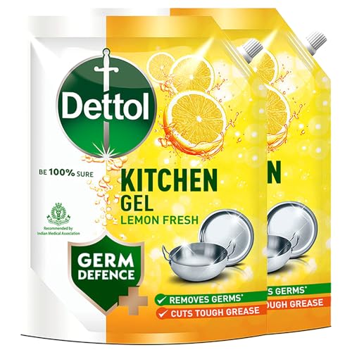 Dettol Lemon Fresh Dishwash Liquid And Kitchen Gel || Cuts Tough Grease || Remove Germs || 1500Ml, (Refill Pack) (Pack Of 2)