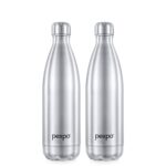 Pexpo Electro Hot & Cold Isi Certified Flask | Stainless Steel Water Bottle – 750Ml Silver, Pack Of 2 | 2 Years Warranty | Office Bottle | Workout | Travelling | Home | Adults & Kids