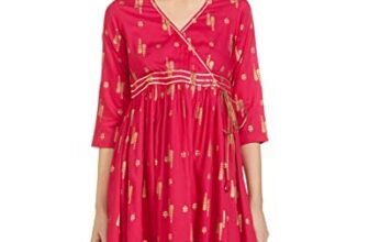 Amazon Brand – Tavasya Women’S Rayon Regular Kurti (Aw22Tav18_Pine Cone Fuschia_Small)