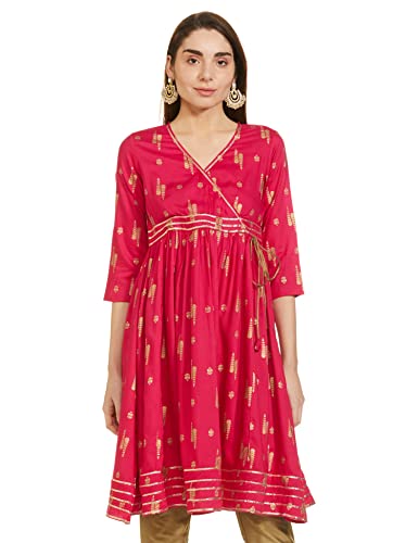 Amazon Brand – Tavasya Women’S Rayon Regular Kurti (Aw22Tav18_Pine Cone Fuschia_Small)