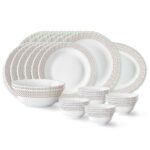 Larah By Borosil Waltz Fluted Series Opalware Dinner Set | 27 Pieces For Family Of 6 | Microwave & Dishwasher Safe | Bone-Ash Free | Crockery Set For Dining & Gifting | Plates & Bowls | White