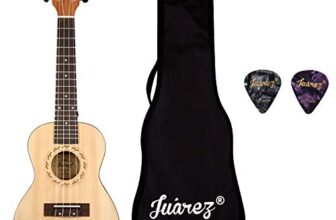 Juarez Estrélla 23″ Concert Ukulele, Spruce Top, Mahogany Back & Side, Abs Binding Aquila Italian Strings, Black Diecast Machine, Rosewood Fretboard & Bridge With Gig Bag, 2 Picks, Natural