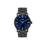 Timex Analog Watch For Man With Blue Round Dial & Black Stainless Steel Bracelet Band Water Resistant Men’S Wrist Watches – Twhg35Smu08