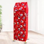 Bumtum Plastic Baby Wardrobe Multipurpose 6 Shelve |Foldable Almirah| Baby Wardrobe For Clothes Storage | Baby Wardrobe Cover | Baby Wardrobe Wheels (Teddy Print, Red)