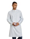 Amazon Brand – Symbol Men’S Cotton Printed Regular Long Kurta (Symethlkur-9_White & Light Blue_M)