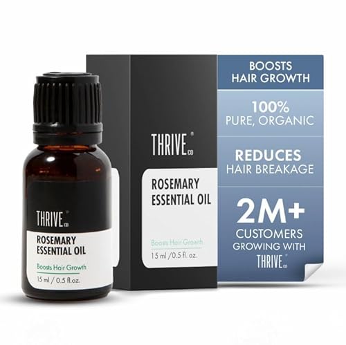 Thriveco Rosemary Essential Oil For Hair Growth & Hair Fall Control | 100% Pure & Organic | Enriched With Vitamin E | Strengthens Hair, Reduces Breakage & Improves Scalp Health | For Men & Women | 15Ml