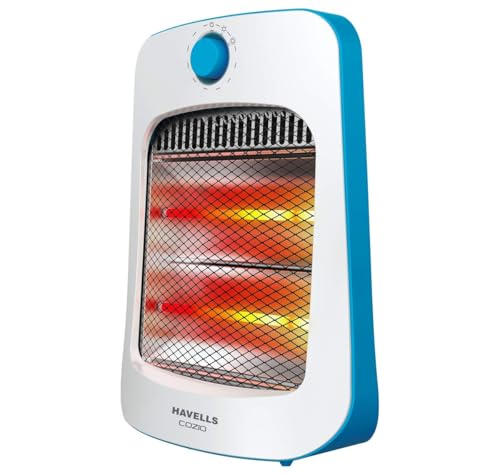 Havells Cozio 800 Watt Room Heater With Dual Quartz Heating Rods| Silent Operation| Tip Over Protection| Easy To Carry For Bedroom & Office| Anti Rust Reflector| 2Yr Manufacturer Warranty(White, Blue)