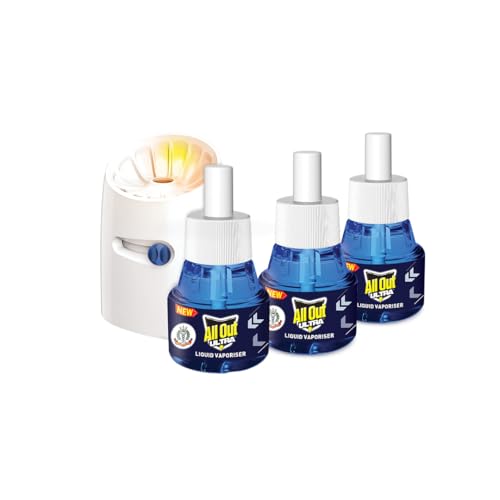 All Out Ultra Liquid Vaporizer, Machine + 3 Refills (45Ml Each) | Kills Dengue, Malaria & Chikungunya Spreading Mosquitoes| India’S Only Mosquito Killer Brand Recommended By Indian Medical Association
