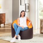 Amazon Brand – Solimo Premium Faux Leather Muddha Bean Bag Filled With Beans | High-Density Beans For Comfortable Seating | Capacity : Up To 6 Ft 3 In Height, 120 Kg, 4 Xl | Brown & Orange