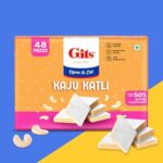 Gits Kaju Katli 500 Gm X 1 Box (48 Pieces) | Kaju Katli Made With Finest Cashews | Kaju Barfi | Indian Mithai | No Added Colours |Traditional Sweets | Gift Pack