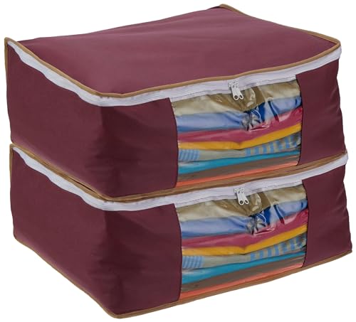 Amazon Brand – Solimo Non-Woven Saree Bag | Transparent Window | Quality Stitching | Durable Zipper (Pack Of 2)