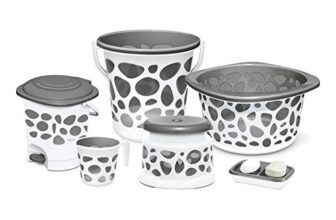 Milton Duplex Spa 6 Pcs Bathroom Set, Sturdy And Durable, Bucket 18L, Deep Tub 20L, Dustbin, Stool, Soap Holder And Mug 1L, Lightweight And Rigid, Plastic Bathware Combo, Easy To Clean Grey