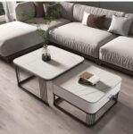 Furniture Café Modern Round Coffee Table With White Marble Top & Gold Metal Frame – Luxury Living Room Accent Table With Storage Shelf