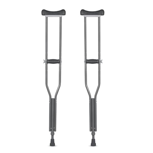 Vissco Astra Under Arm Crutches Aluminium, Crutches For Those Physically Chalenged With Adjustable Elbow Support, Pvc Grip Handle, Light Weight & Height Adjustable, Walking Stick (1 Pair) – Xl (Grey)