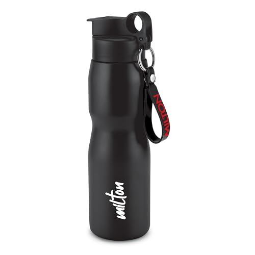 Milton Grit 750 Stainless Steel Water Bottle 750 Ml, Single Walled, Isi Certified I Leak Proof Lid, Rust Proof I For School, Office, Gym I Black