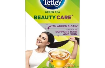 Tetley Green Tea Beauty Care, With Added Biotin, Supports Hair And Skin, 0 Calories, Natural Ginger, Mint And Lemon Flavors, 25 Sachets (1.7 G Each)