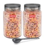Milton Olive 2000 Airtight Food Grade Modular Plastic Container | Bpa Free, Stackable & Transparent | Wide Mouth With See-Through Lid | Ideal For Cereals, Pulses, Spices, Set Of 2, 2000 Ml Each, Grey
