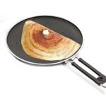 Milton Pro Cook Black Pearl Aluminium Non Stick Flat Dosa Tawa, 30 Cm, Gas & Induction Compatible, Bakelite Handle And Metal Spoon Friendly, Grey, 1 Years Warranty