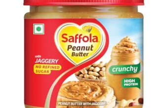 Saffola Peanut Butter With Jaggery, Crunchy 350 Gm | High Protein Peanut Butter | No Refined Sugar